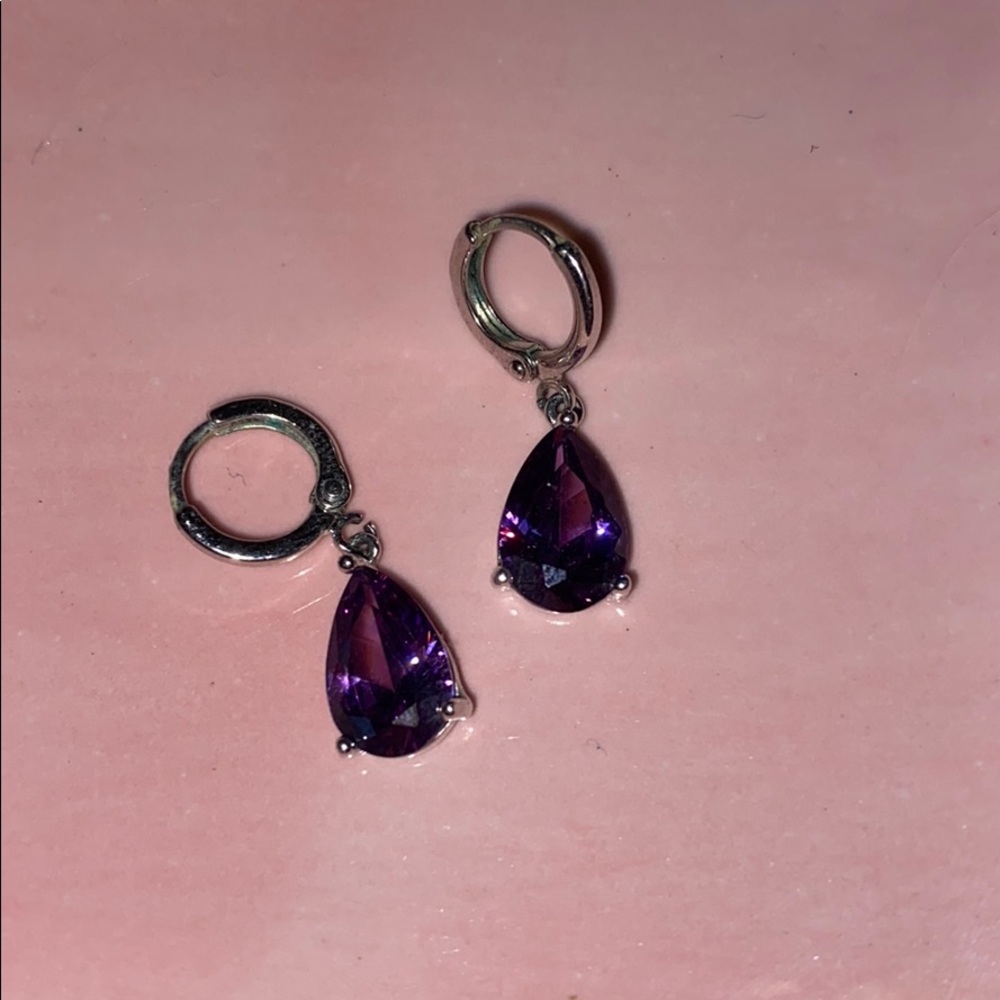 Purple jeweled dangling earrings